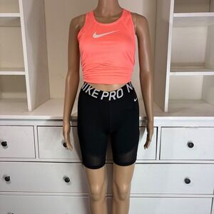 Nike SET Pro Dri Fit Women's Coral Athletic Tank Top & Black Biker Shorts Size S